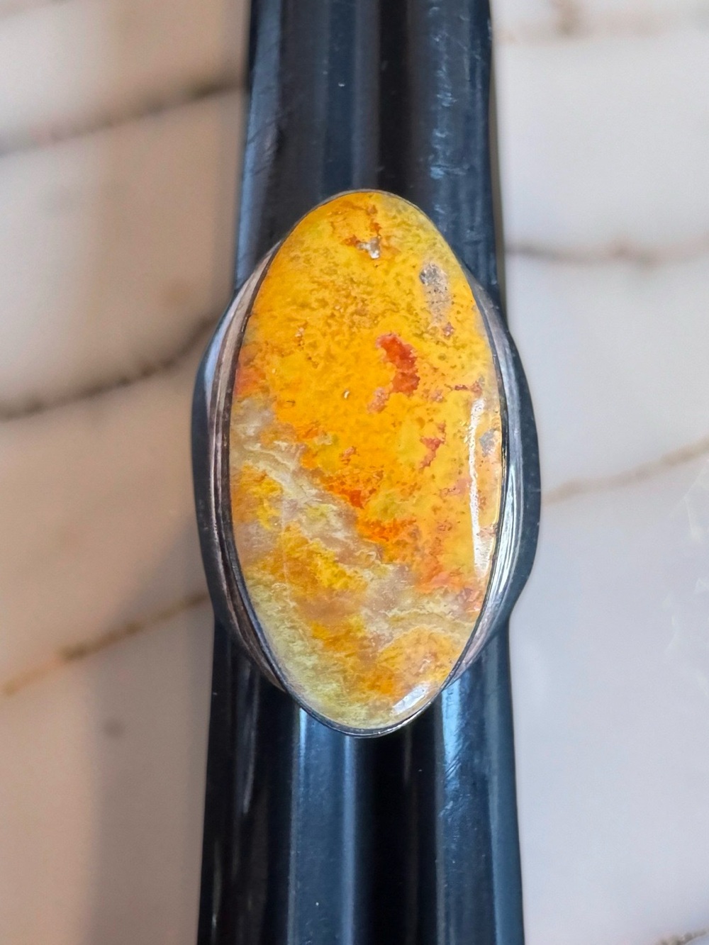 Sterling Silver Yellow Bumblebee Jasper Oval Ring